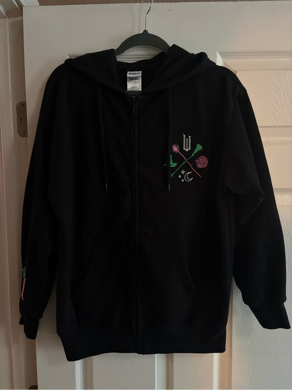 Wicked zip up hoodie sweatshirt black pink green comfy cozy women's L